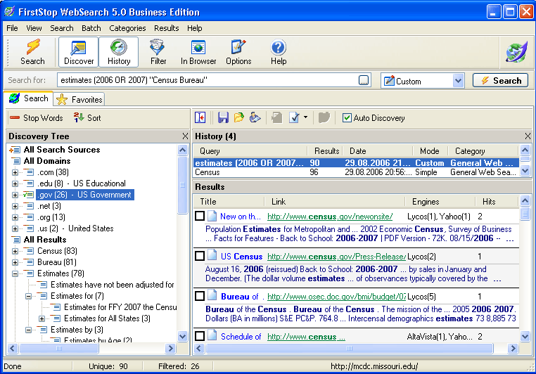 FirstStop WebSearch Standard Edition Screenshot
